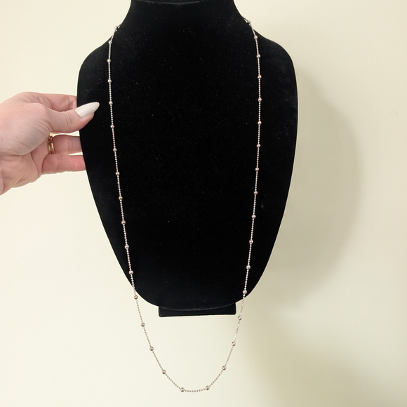 Jewelry - Classic Silvertone Beaded Long Necklace - Women Jewelry